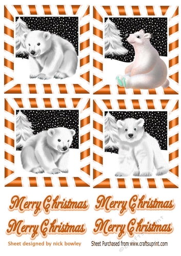 4 cute  christmas white polar bears toppers in orange