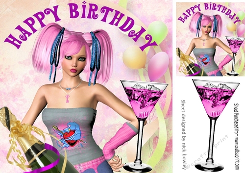 Birthday girl with cocktails (purple) 8x8