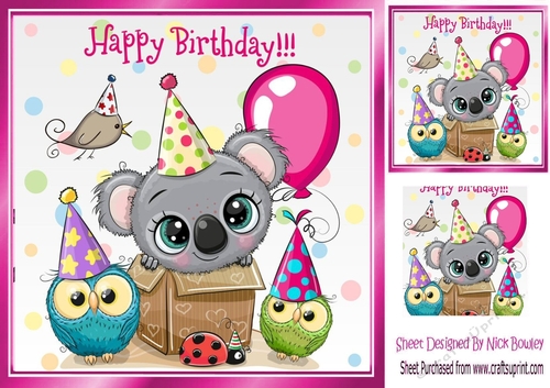 cute koala bear with owls partying 8x8