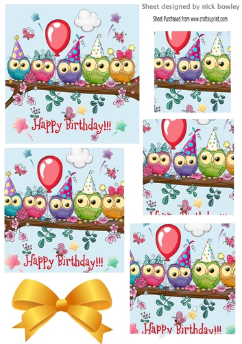 cute owls in party hats on a branch pyramids