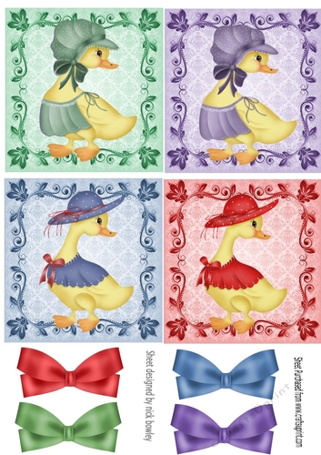 four cute folklore ducks in bonnets with bows toppers 