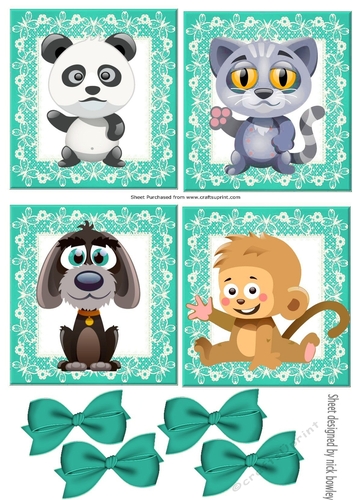 four cute animals with turq bows toppers