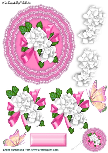 Pretty pink lace doillie with white flowers cut out
