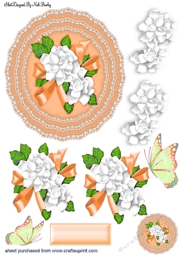 Pretty lace peach doillie with white flowers cut out