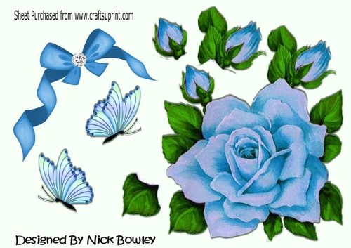 Big blue rose with diamond bow. butterflies cut outs