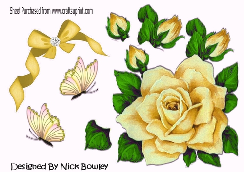 Big gold rose with diamond bow. butterflies cut outs