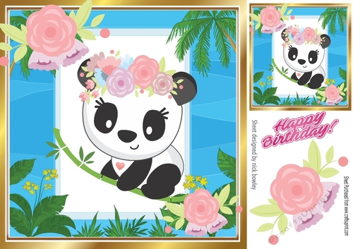 Cute panda with pretty flowers 8x8 (one)