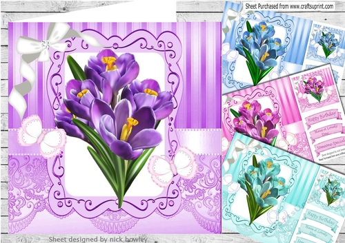  4 Pretty iris with butterflies and diamante bows card fronts 8x8 mini kit