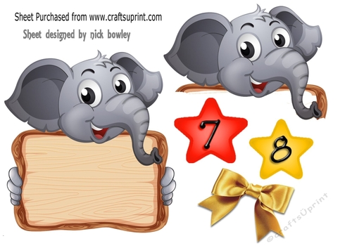 elephant with gold bow over the edge and stars