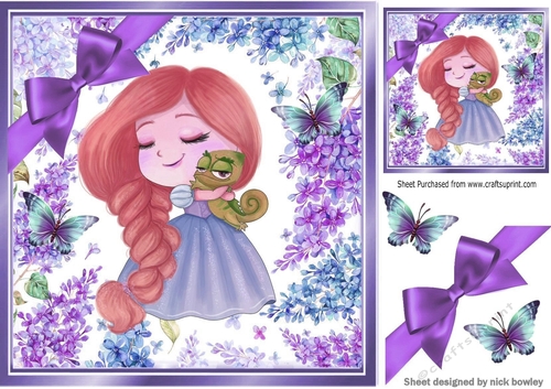 sweet little girl cuddling in purple floral frame 8x8