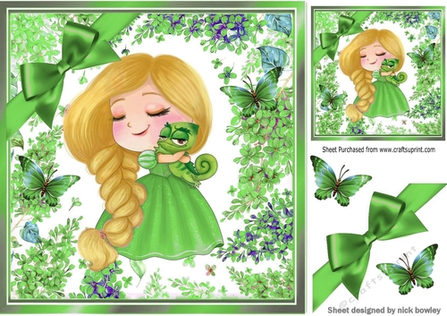 sweet little girl cuddling in green floral frame 8x8