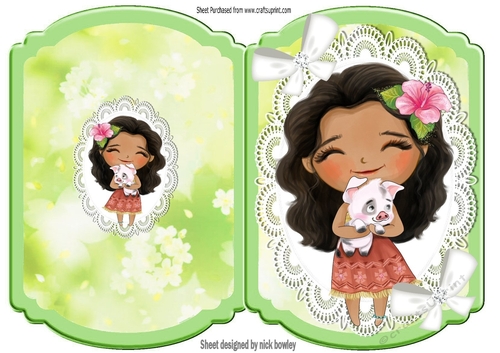 Sweet girl with animal on lace bracket card (one)