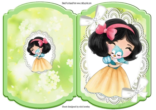Sweet girl with animal on lace bracket card (two)