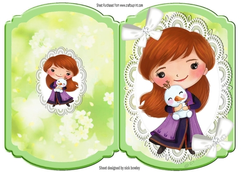 Sweet girl with animal on lace bracket card (three)