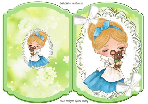 Sweet girl with animal on lace bracket card (four)