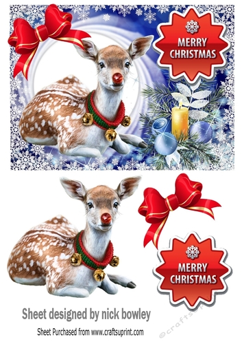 Pretty Deer in snow frame with baubles A5