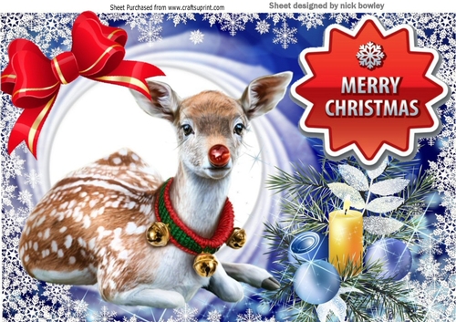 Pretty Deer in snow frame with baubles A4