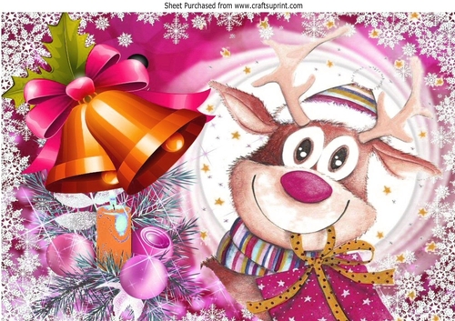 Cute reindeer with gold/pink bells A4