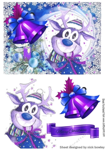 Cute reindeer with bells A5 (blue)