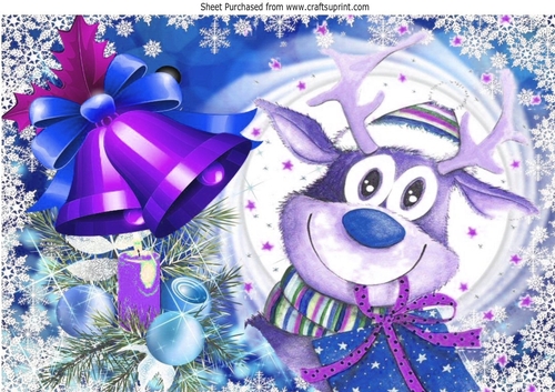 Cute reindeer with  bells A4 (blue)