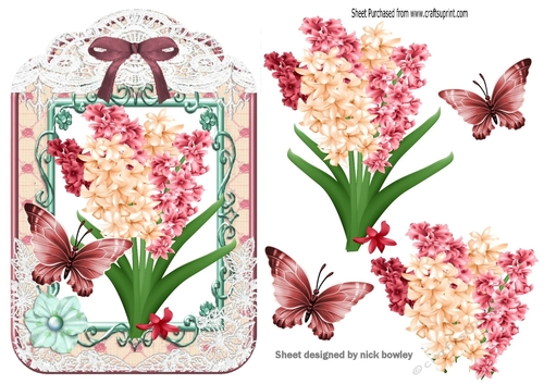 Pretty floral lace topper/tag with butterflies