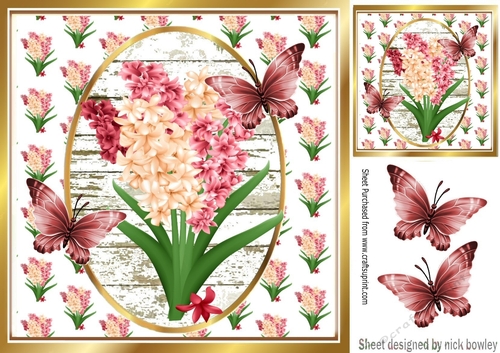 Pretty pink floral with butterflies 8x8