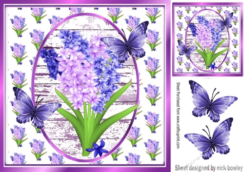 Pretty lilac floral with butterflies 8x8
