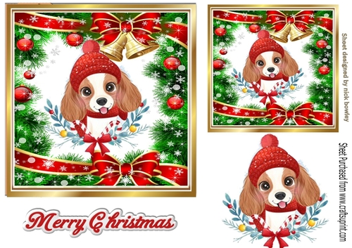 Cute dog in festive frame in a hat 7x7 (one)