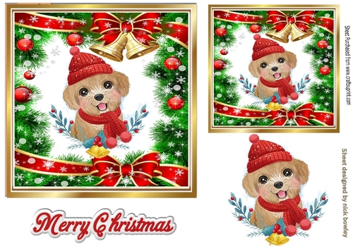 Cute dog in festive frame in a hat 7x7 (two)