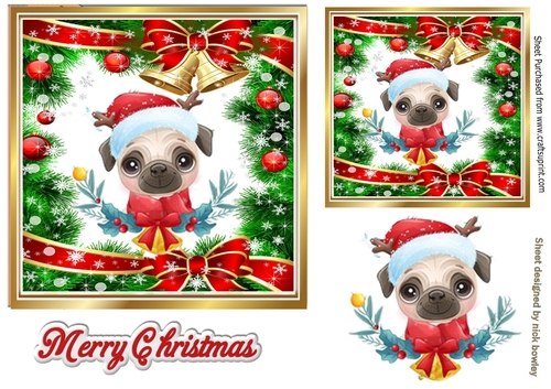 cute pug in festive frame in a hat 7x7 (three)