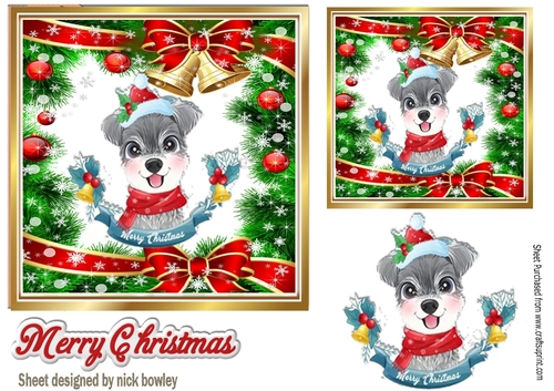 Cute grey dog in festive frame in a hat 7x7 (four)