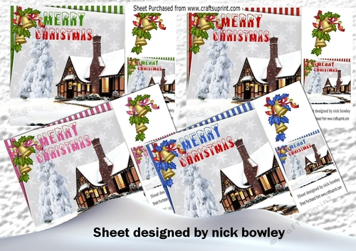  4 Pretty snowscenes with cottages cardfronts 8x8 mini kit