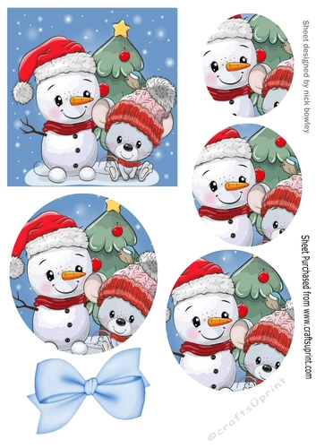 Cute snowman with mouse with oval pyramids