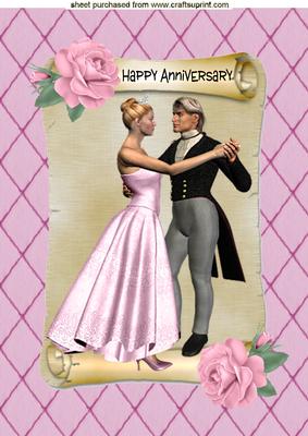 Dancing Couple on a Scroll with Pink Roses A4 Topper