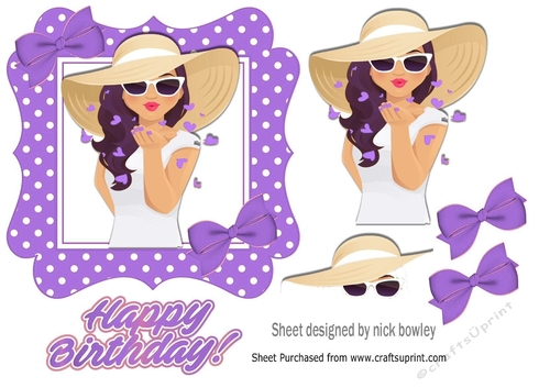 Lovely lady in a pink polkadot blowing kisses 7x7 (lilac)
