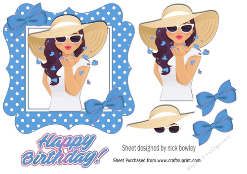 Lovely lady in a pink polkadot blowing kisses 7x7 (blue)
