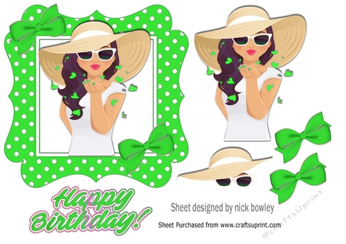Lovely lady in a pink polkadot blowing kisses 7x7 (green)