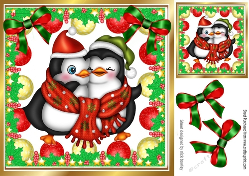 lovely penguins in bauble festive frame 8x8
