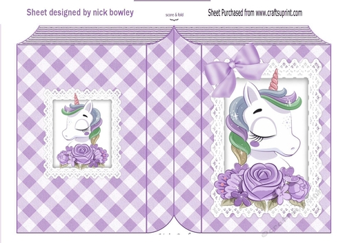 Pretty unicorn with bow on lace purple gingham folded book