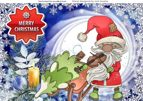 Lovely jolly snowman playing a violin with baubles A4