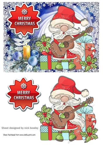 Jolly Santa playing a guitar with baubles A5