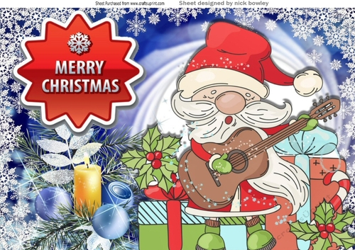 Jolly Santa playing a guitar with  presents A4