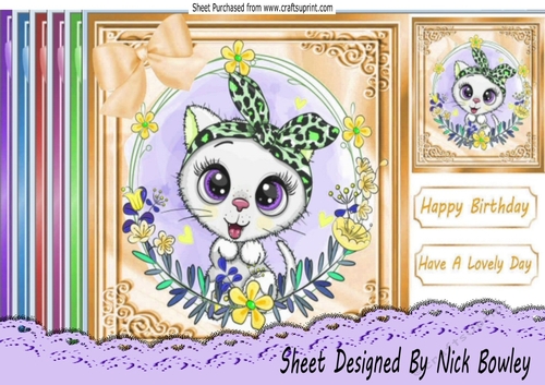  6 white kittens with flowers and bows card fronts 8x8 mini kit