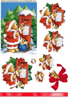 Teddy in Santa Suit with Robin Star Pyramid