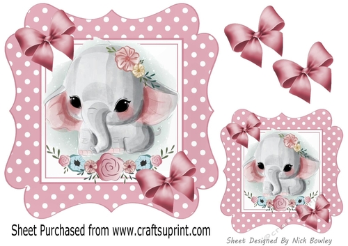 Sweet little ele in pink/white polkadot 7x7 frame with bows