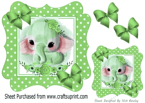 Sweet little ele in green/white polkadot 7x7 frame with bows