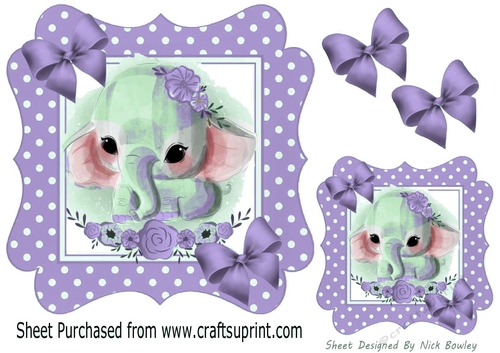 Sweet little ele in purple/white polkadot 7x7 frame with bows