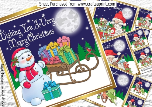  4 Jolly Santas and snowman card fronts 8x8 mini kit