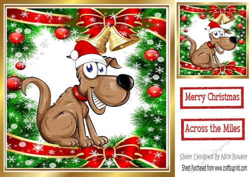 Christmas toon puppy in santa hat in festive frame 8x8