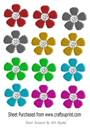 Pretty coloured flower embelishments cut outs with diamonds